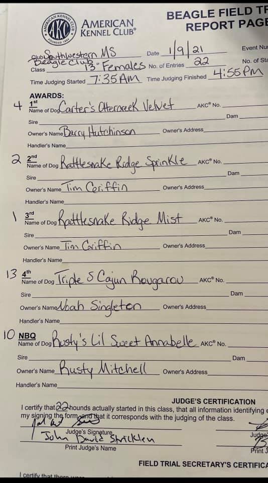 13in females paperwork