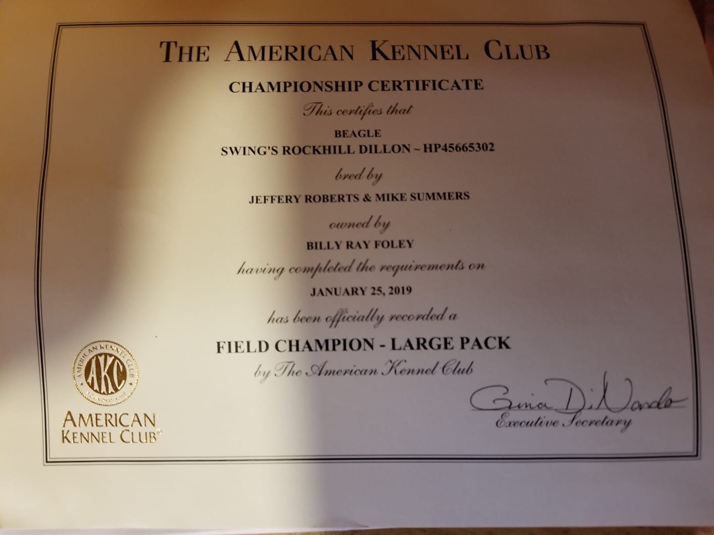 AKC FC Certificate