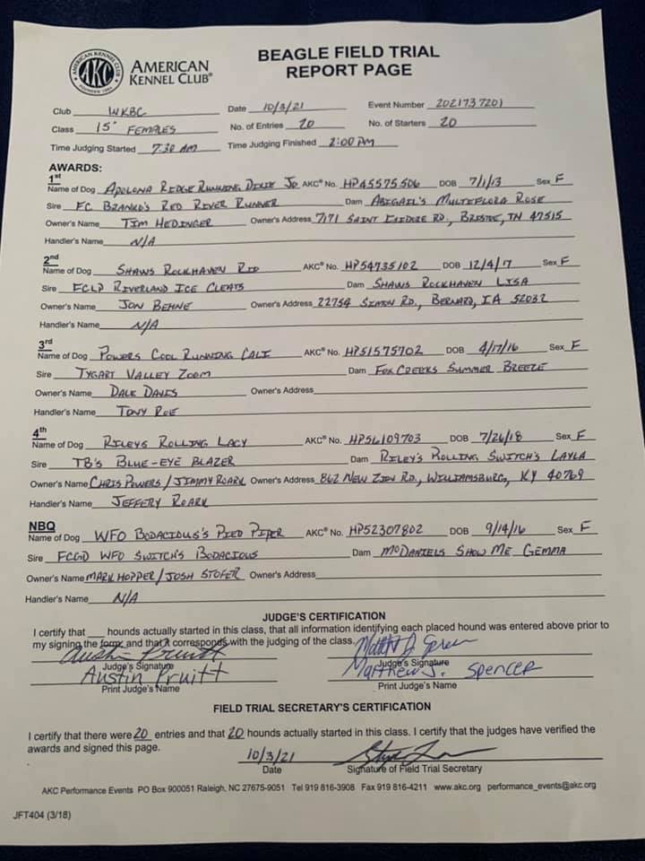 15in females paperwork